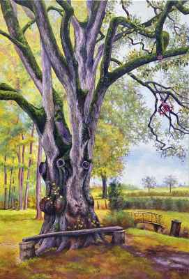 Château Le Sallay - Tree And A Chandelier, 2024, Oil on Canvas, 60x90 cm, Unframed
